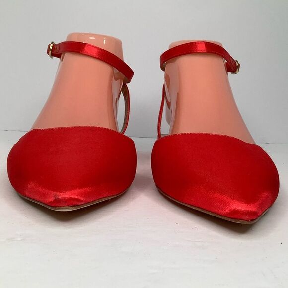 Anthropologie Orange Satin Fabric Ankle Wrap Around Pointy Toe Women Flats Sz 9 - Picture 6 of 9